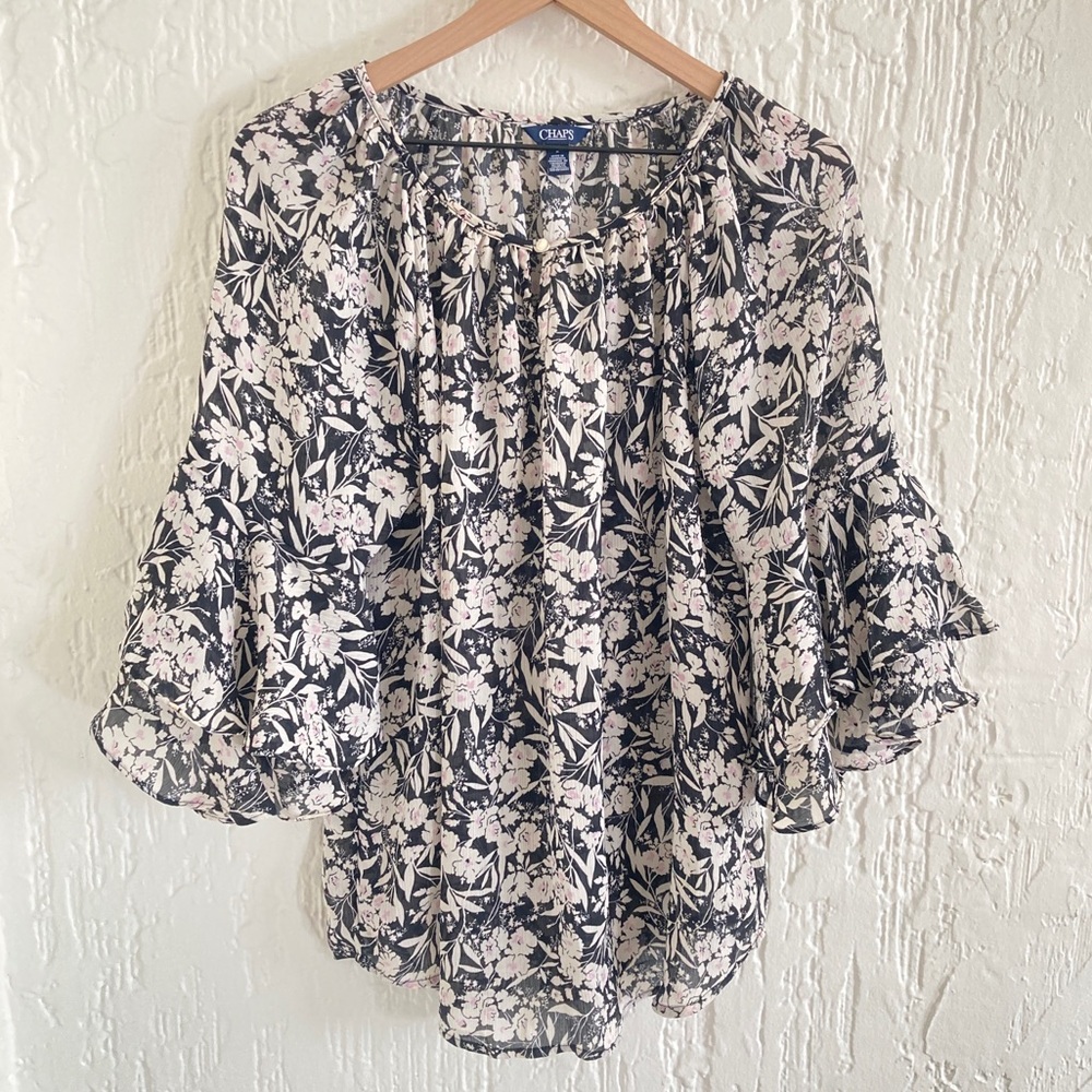 Chaps Boho Flowy Floral Blouse Size Medium